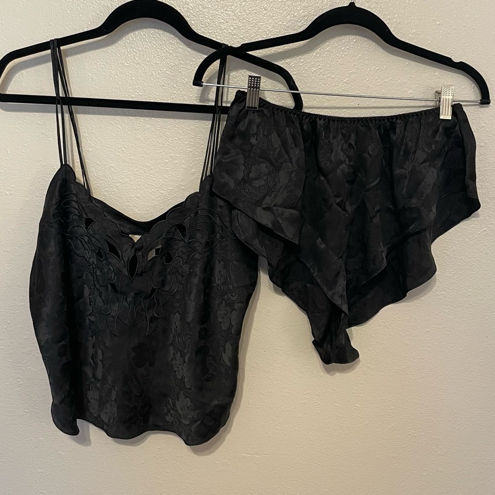 Vintage Gold Label Victoria Secret Set Medium And Large Black Satin Tank EUC